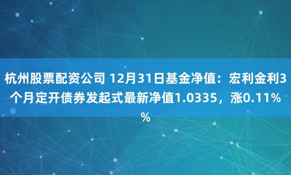 杭州股票配资公司 12月31日基金净值：宏利金利3个月定开债券发起式最新净值1.0335，涨0.11%